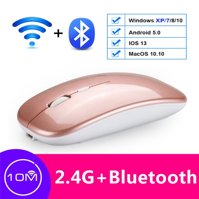Draadloze Muis Oplaadbare Bluetooth Mouse Geruisloze Mause Wifi Muizen Usb Muizen Voor Pc Desktop Laptop Accessoires Ergonomische Muis: Bluetooth Rose Gold