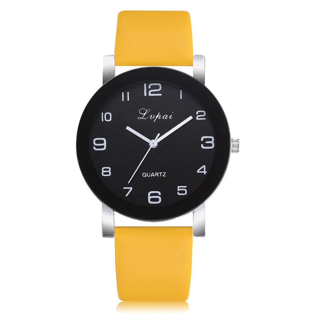 Horloges Vrouwen Romeinse Cijfers Disc Quartz Horloge Lederen Band Horloge Dames Klokken Relogios Feminino Fi: Yellow
