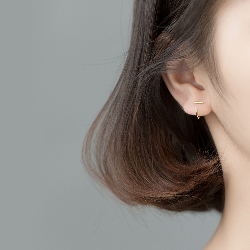 925 sterling sliver geometriske asymmetriske glatte hoop øreringe til kvinder små åbne huggies bøjler ørepiercing øreringe