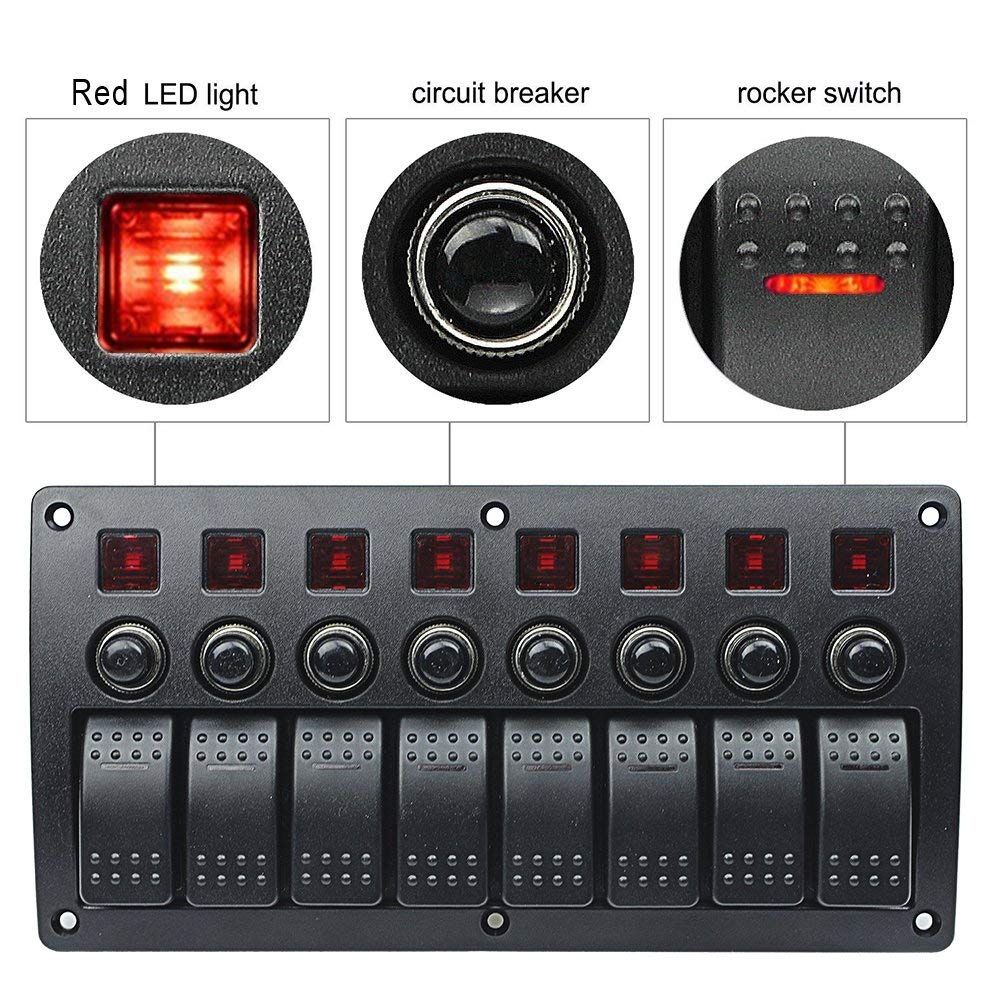 3- pins 8/ 6- voudig schakelpaneel voor auto, boot, marine, waterdicht tuimelschakelaarpaneel met 12v stroomonderbrekers met rood, groen en blauwe led