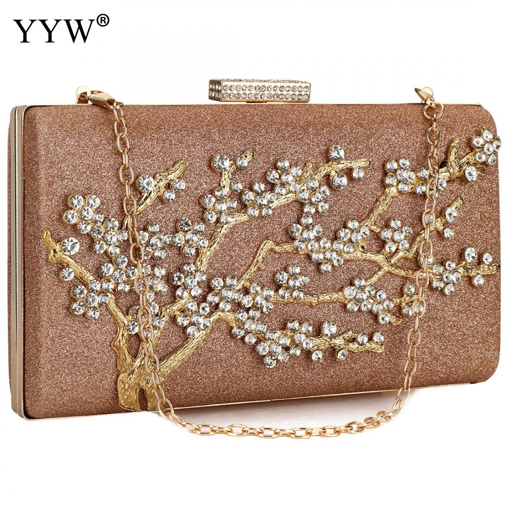 De Cadeia curta Bolsa Teste Padrão Da Árvore de Diamantes Festa À Noite Noite Saco de Embreagem Das Mulheres do Sexo Feminino bolsa de Ombro Bolsa de Cadeia Longa De Ouro Bolso Mujer