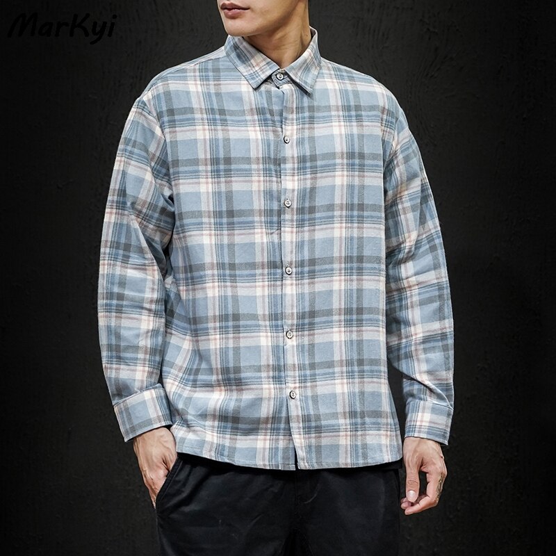 Markyi foråret frisk stil plaid langærmede skjorter til mænd plus størrelse 5xl god afslappet kjole skjorte dreng