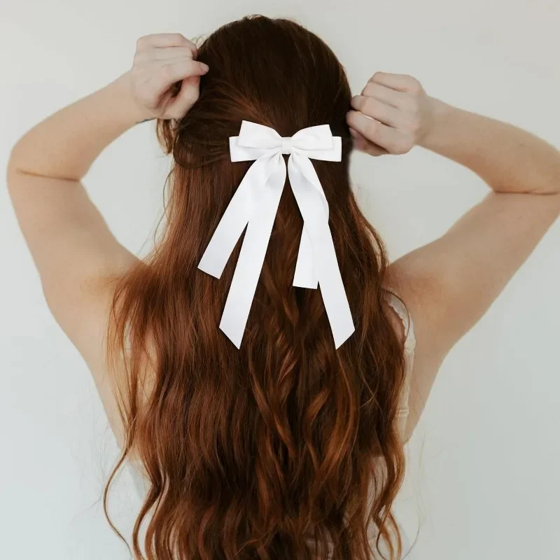Horquilla con lazo para el pelo para mujer y niña, cinta de tela a la , pinzas para el pelo, lazo blanco y negro, Clip superior, accesorios para cabello femenino: Gris