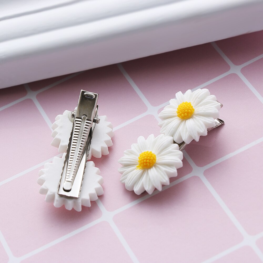 2Pcs Mini Daisy Flower Sweet Hair Clip Ring Elastic Rope Bands HairPins Ponytail Girls Kids Hairband Hair Accessories