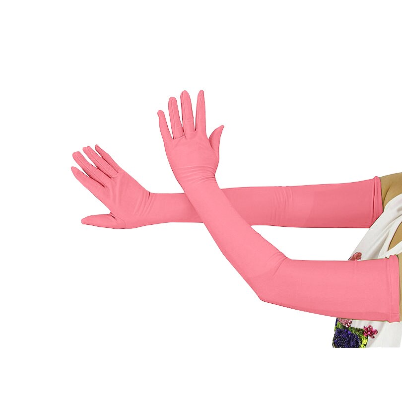 Ensnovo Adult Over Elbow 20 inch Stretchy Long Spandex Gloves Party Fancy Dressing Opera Cosplay Glove Sunscreen Gloves: Pink