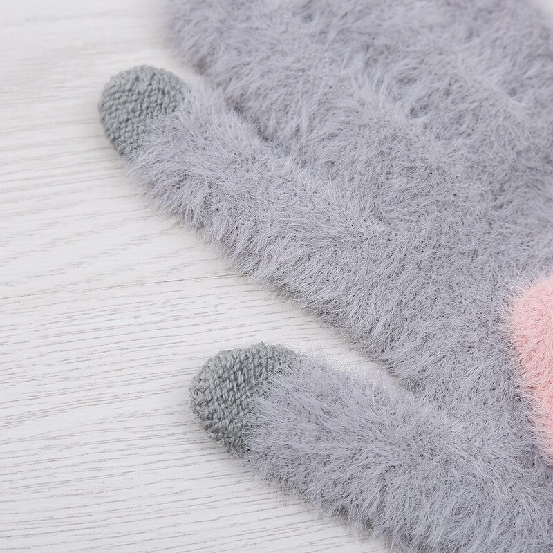 Vrouwen Roze Handschoenen Fluffy Pluche Handschoenen Winter Volledige Finger Handschoenen Liefde Hart Dikke Wanten Meisjes Warm Touchscreen Handschoen