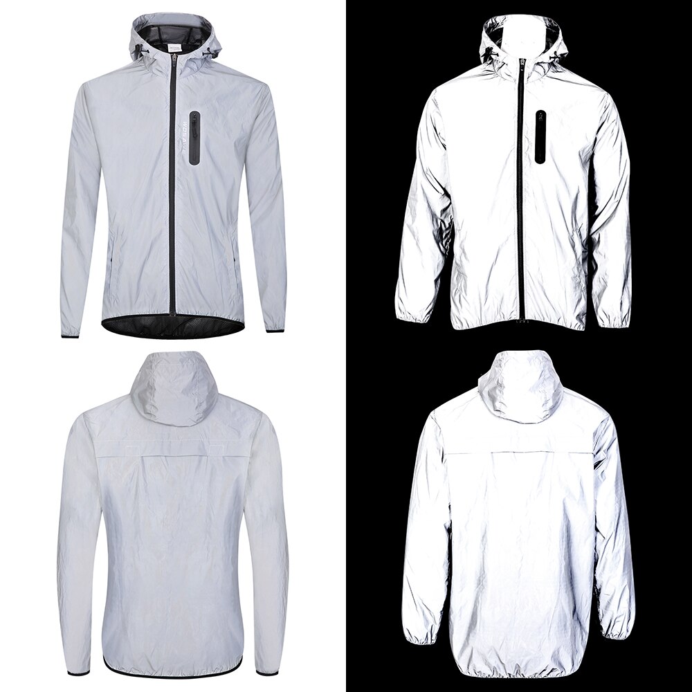 Reflective Jacket with Hood Waterproof Hooded Wind Coat for Men Women Night Safety Jacket for Cycling Running Jogging Walking