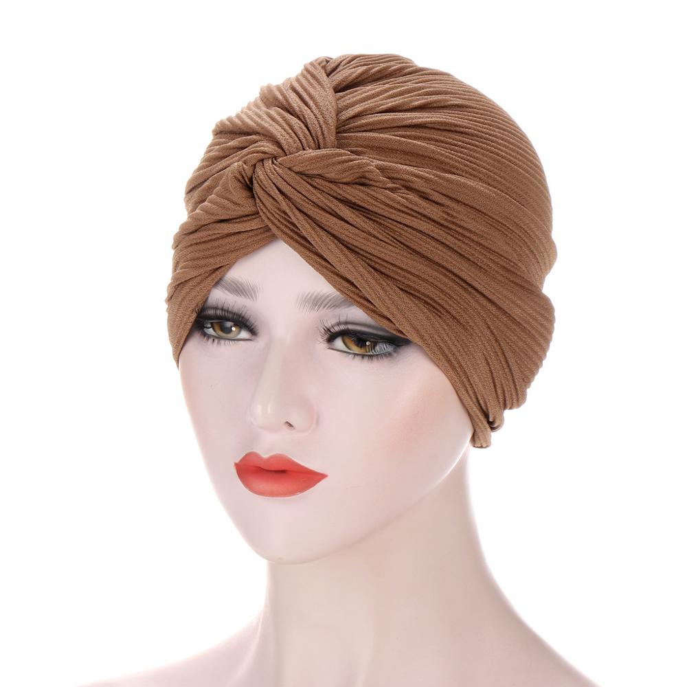 front torsadé turbans pour les femmes couleur unie turban hijab bonnet femme sous-écharpe casquettes islamique enveloppement tête turbante: 6