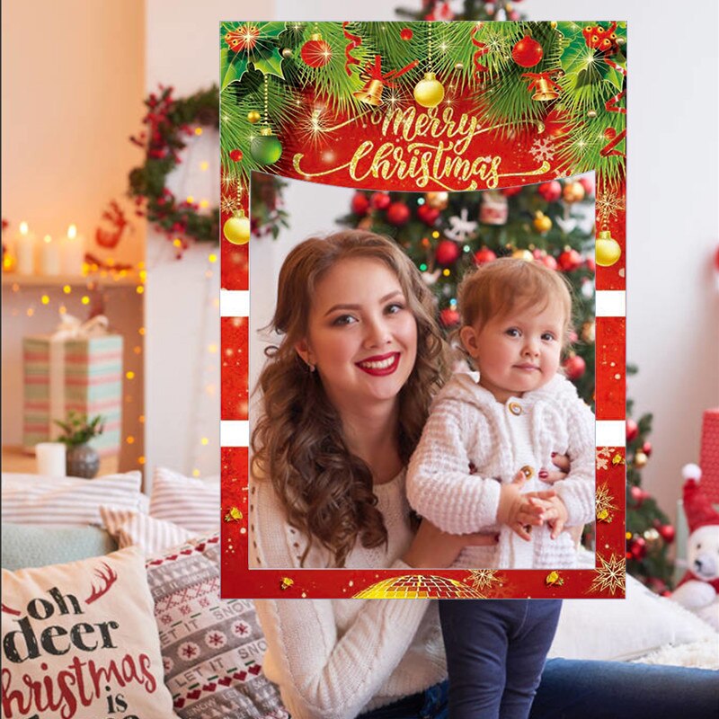 Jqsyrise 1Pcs Rode Vrolijke Photo Booth Props Papier Frame Oudejaarsavond Xmas Party Photobooth Prop Home Decoratie levert