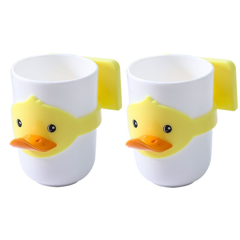 Porte-brosse à dents pour enfants, joli porte-brosse à dents , ensemble de lavage mural Non perforé, tasse de lavage dentaire: Duck white 2 Pack