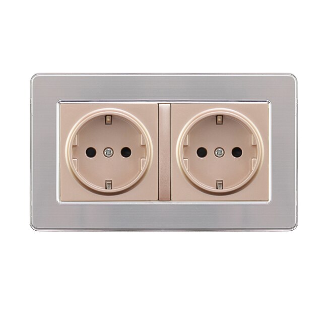 Avoir EU/DE/RU Standard Plug Socket Power Stainless Steel Panel Grounding Socket 146mm*86mm Double Plug Electrical Outlet: Double Socket