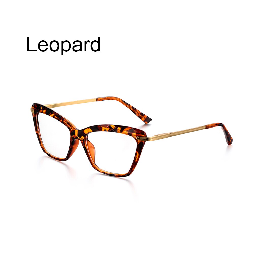 Women Square Cat Eye Glasses Frame Faceted Crystal Eyeglass Can Be Equipped with Myopia Glasses Vintage Eyeglass Frame: Leopard