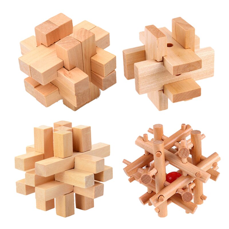 4Pcs/Set Intellectual unlock game Luban Lock Insert and assemble toys Decompression cube Wooden lock toy brain game: Set 3