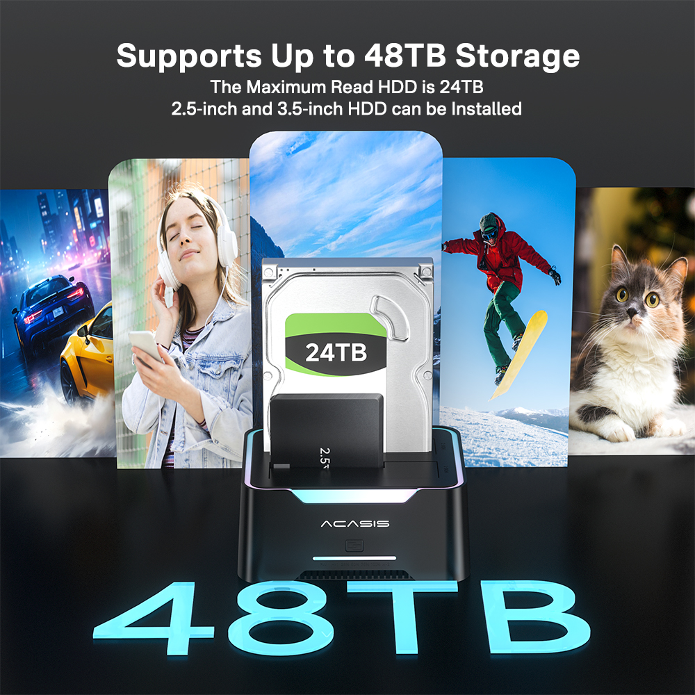Acasis Dual-bay Hard Drive Docking Station Case for 2.5 3.5 SSD Disk Case HDD Box Dock Hard Drive Enclosure with Offline Clone
