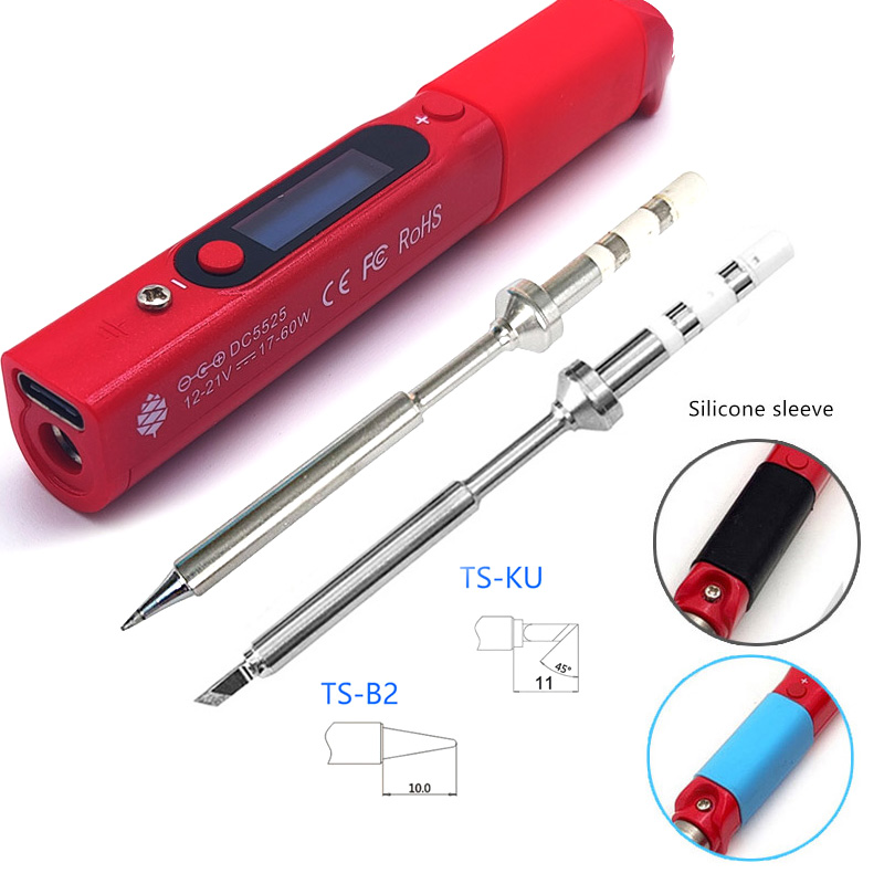 Pine64 Intelligent Constant Temperature Type-C DC5525 Portable Electric Mini Smart Soldering Iron Pinecil B2 BC2 KU C1 Tip: RED B2 KU