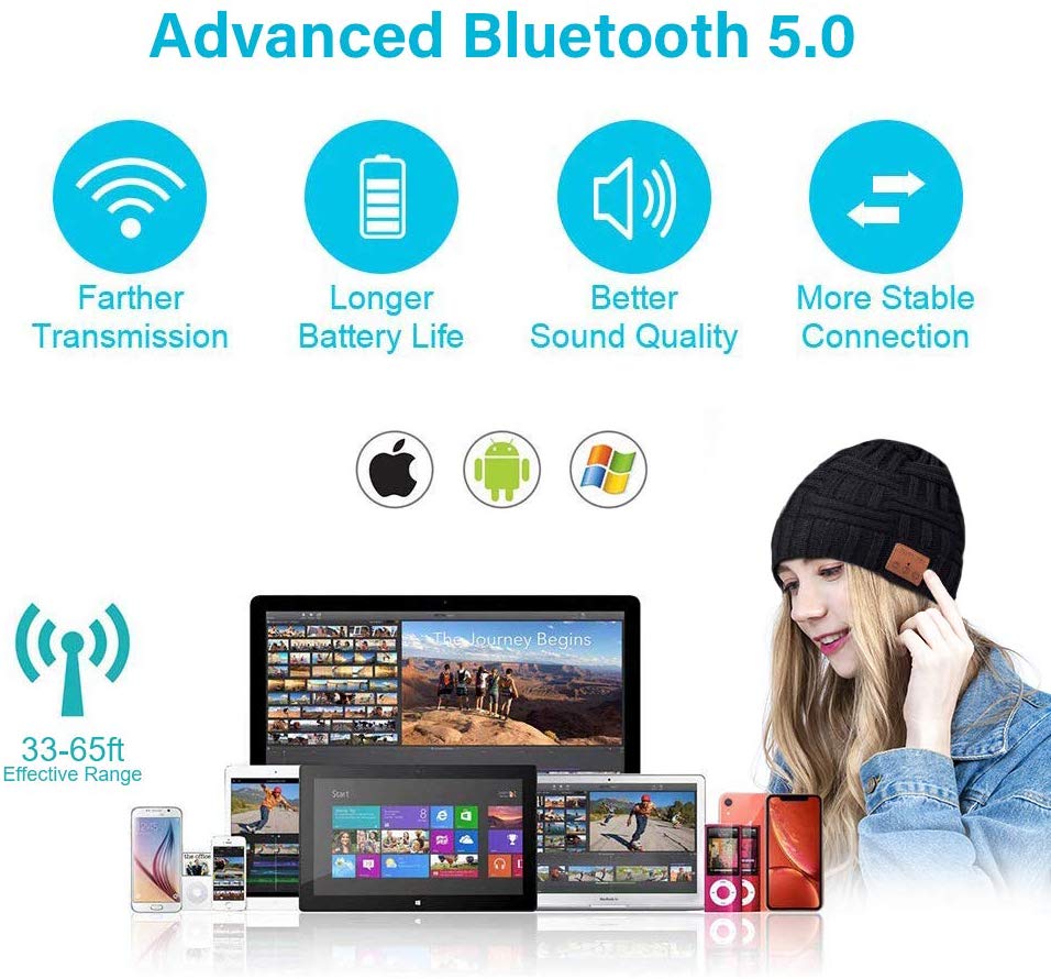 Gorro compatible con Bluetooth, para hombres, mujeres, con auriculares inalámbricos integrados, para cumpleaños, Navidad