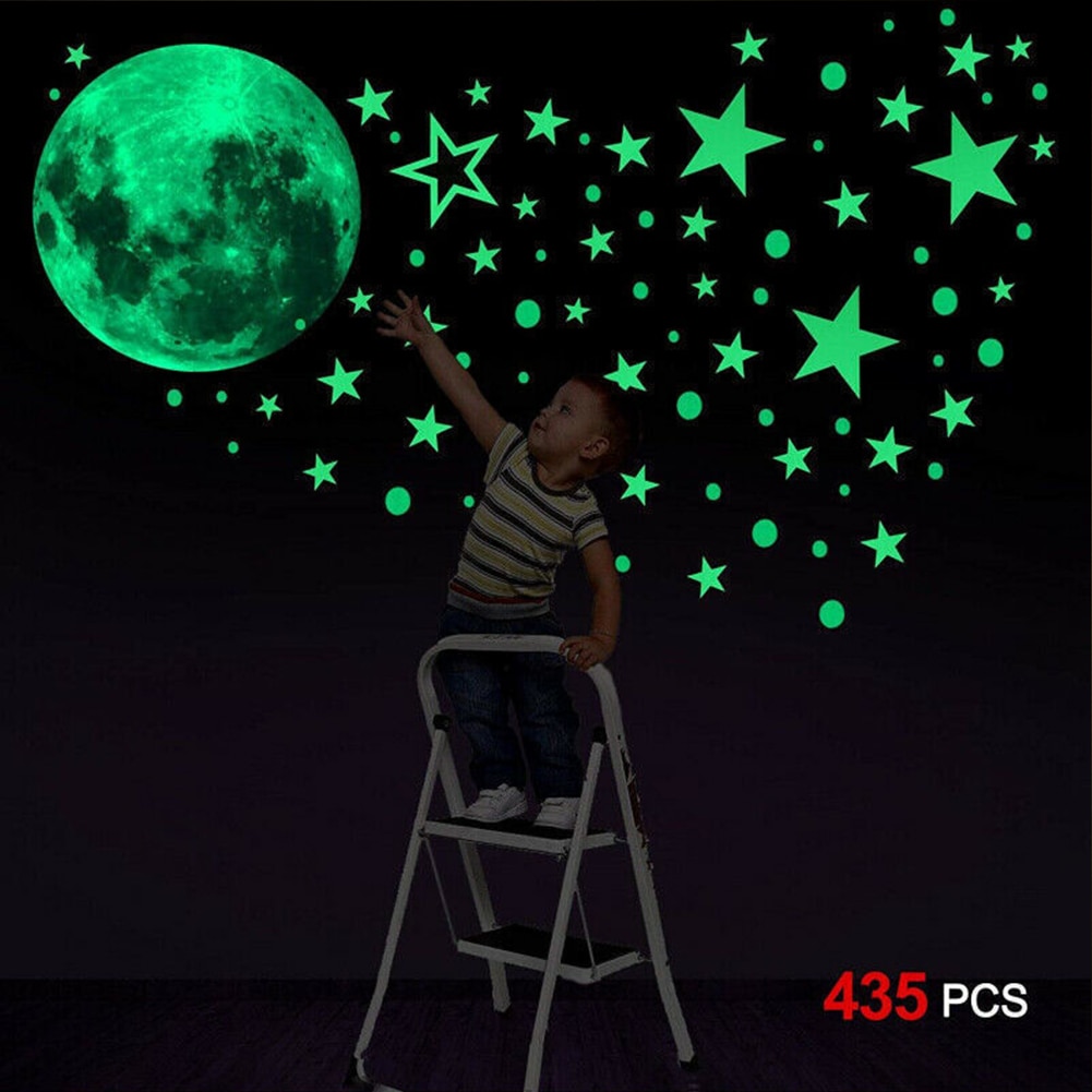 435 Stks/set Moon Star Muurstickers Pvc Night Lichtgevende Thuis Slaapkamer Decoratieve Diy Muurstickers Glow In The Dark Zelf lijm