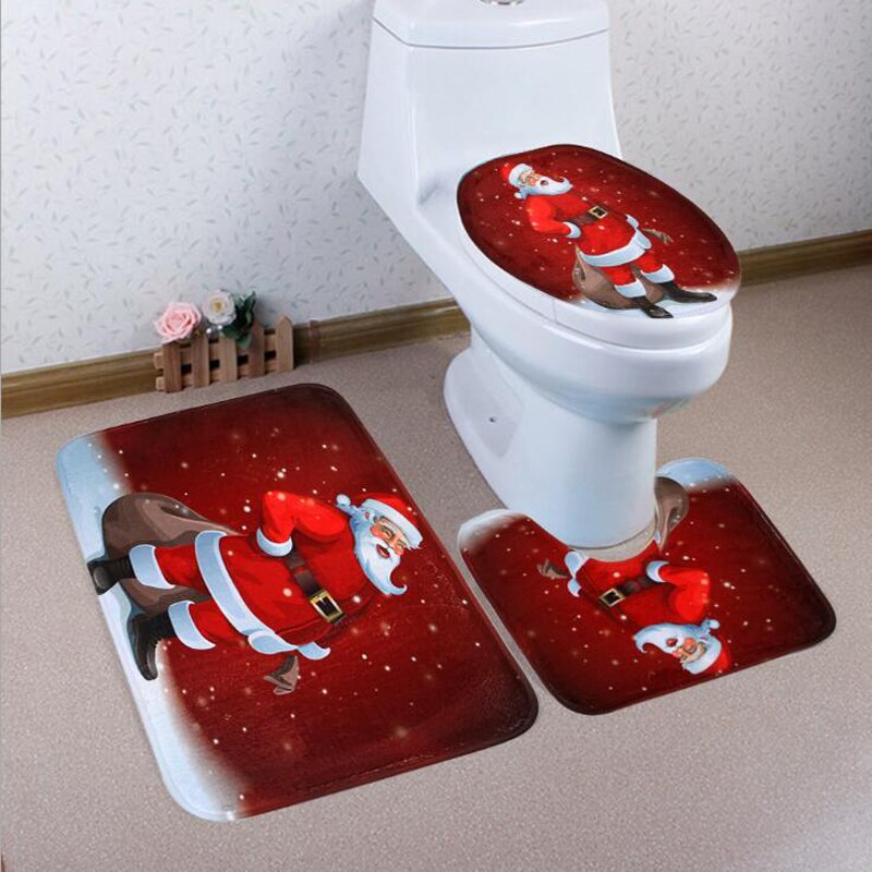 3 stk/sæt julepynt til hjemmet wc-måtte tæppe toiletmåtte badeværelsesmåtte toiletsædebetræk toilettilbehør  bx0517