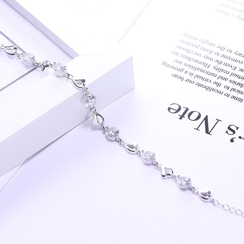 Hartvormige Sterling Zilveren Armband Vrouwelijke S925 Koreaanse Versie Eenvoudige Zirkoon Sieraden Sieraden Voor Vriendin