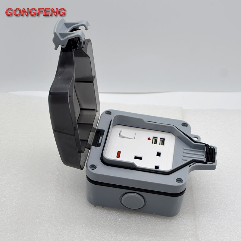 Outdoor Waterproof 5V 2100mA USB Socket Wall Plug UK Standard 250V 13A Power Supply Jack Special