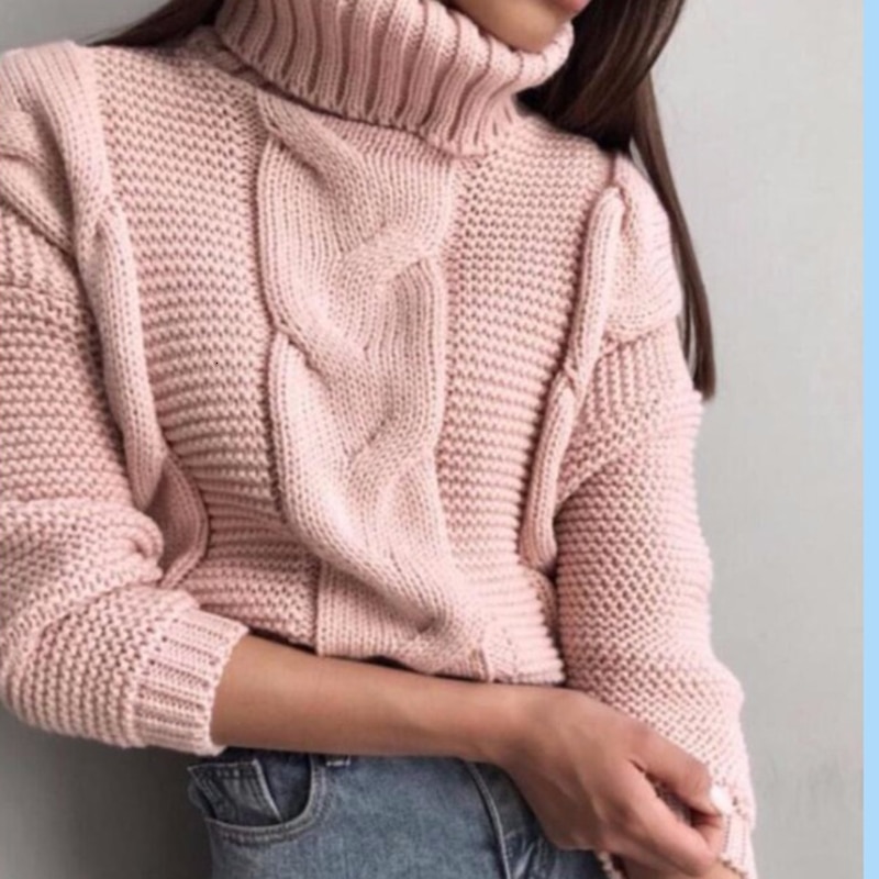 Dam tröjor polokrage tröja dam höst vinter ledig kort tröja stickad pullover tröja kvinnlig pull femme