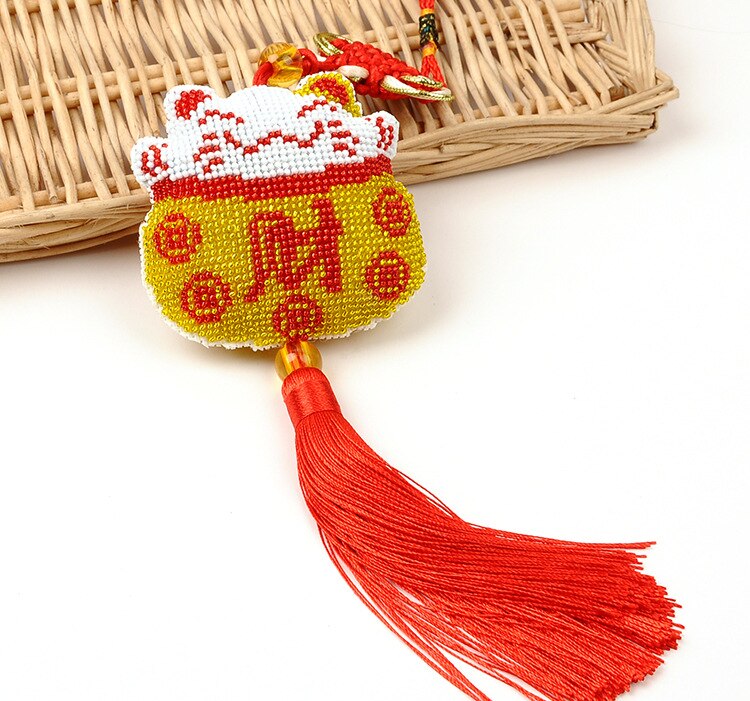 Car Key Chain Accessories Stamped Crafts DIY Printed Cross-Stitching-Kit Embroidery Stich-Bead Needlework Cat084-086