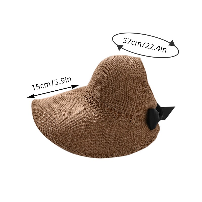 Sombrero de paja con lazo vacío para mujer, gorra de pescador plegable de ala ancha, de verano, para viajes al aire libre y playa, 56-58cm