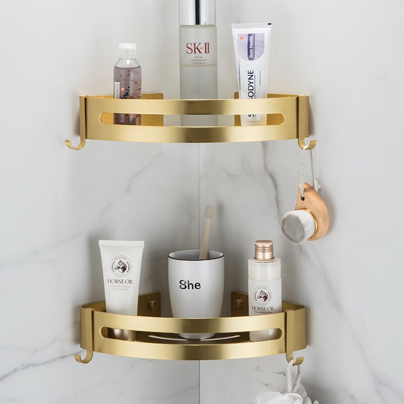 Goud Hoek Plank Badkamer Opslag Planken Aluminium Driehoek Handdoek Opslag Muur-Gratis Ponsen Douche Rack Badkamer Accessoires