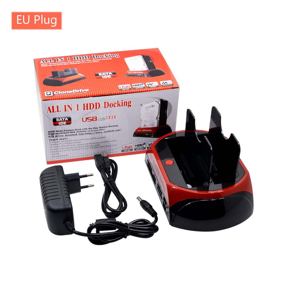 HDD Docking Station Dual Internal Hard Disk Drive Docking Station Base HDD Enclosure for 2.5 Inch 3.5 Inch IDE/SATA USB 2.0: with EU Plug