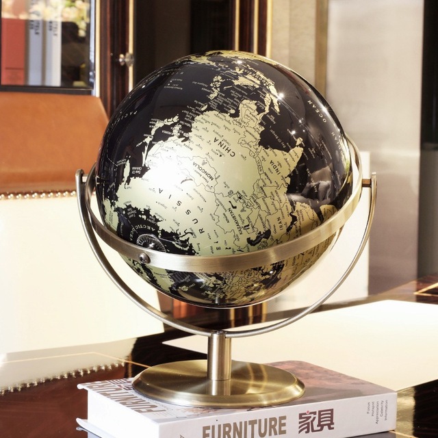 Black Gold Rotating Globe 20cm/23cm English Home Office Decoration European Style Light Luxury Crafts Ornament Globe: 20CM1
