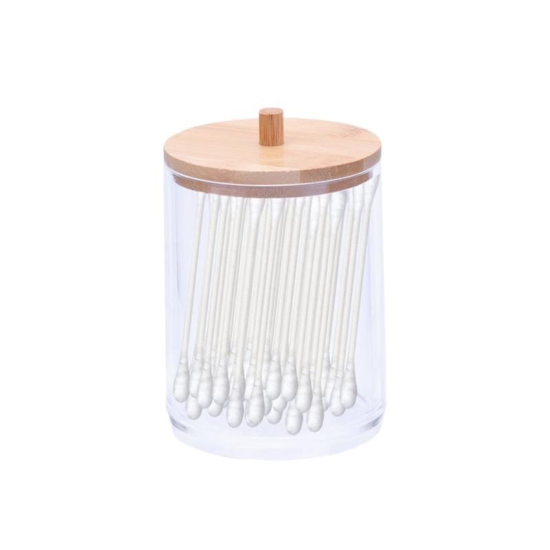 2 stk gennemsigtige vatpinde arrangør akryl opbevaringsbeholder cylinder dispenser holder med bambus låg til badesalt hårbånd