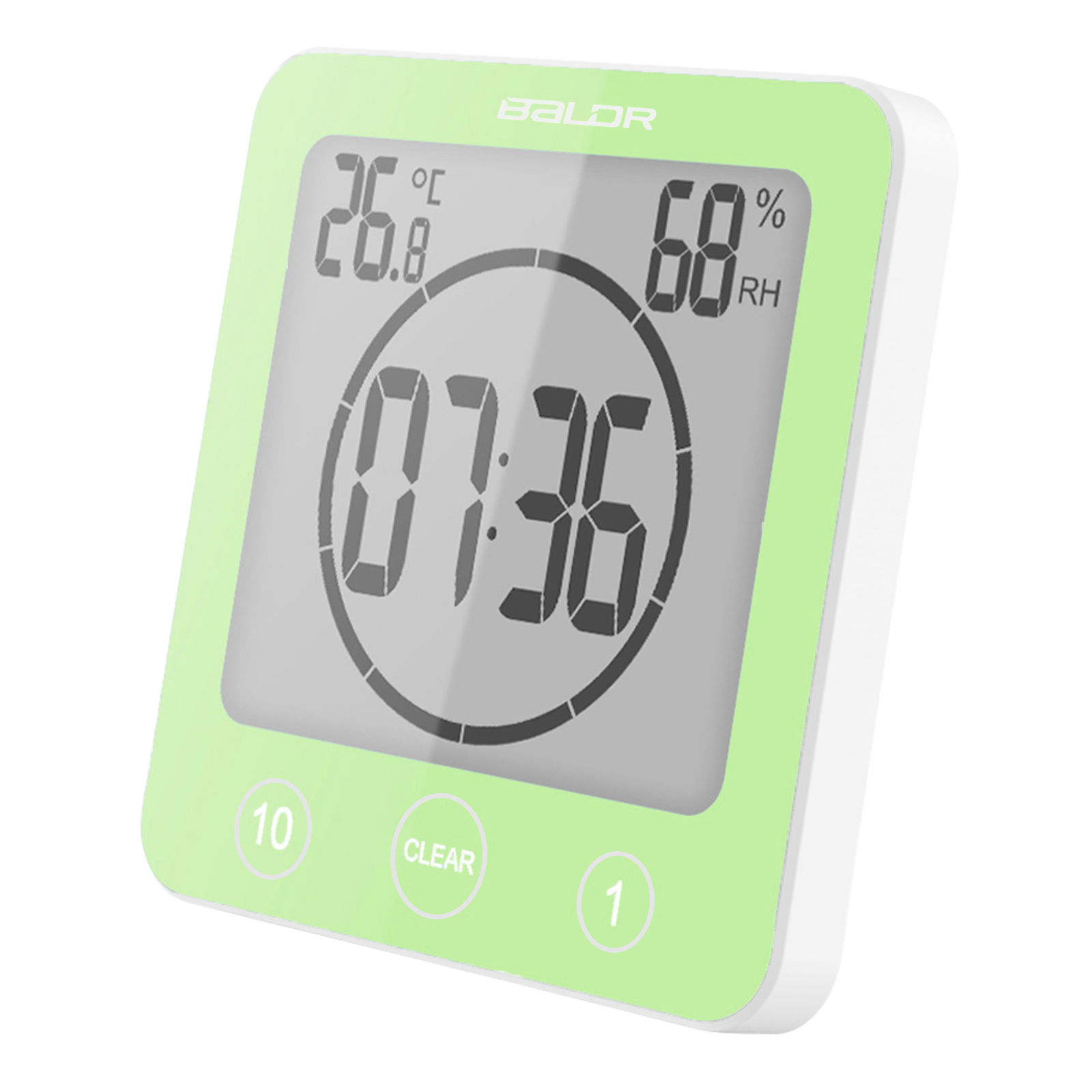 Reloj de pared Digital LCD para baño, cronógrafo de pared con pantalla LCD, resistente al agua, con temporizador, temperatura, humedad, para cocina y cuarto de baño: Verde