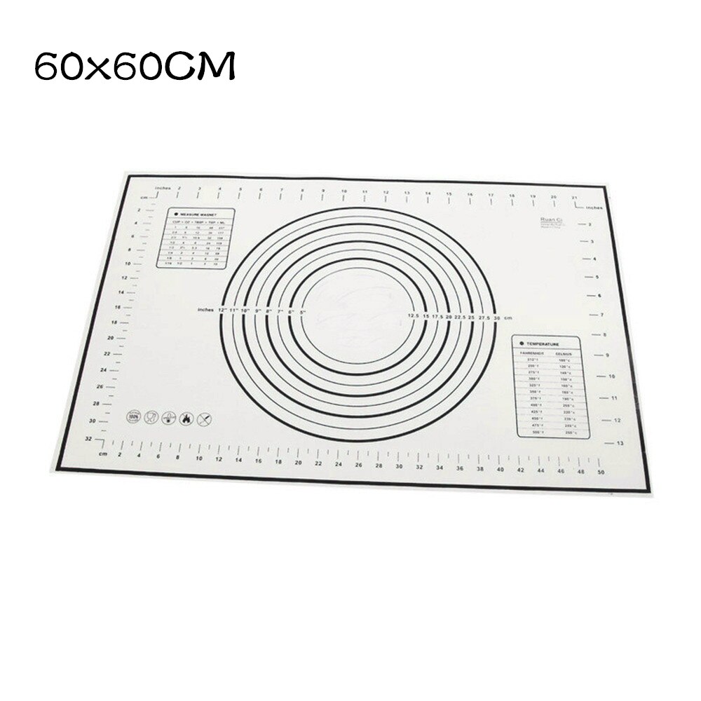 26-80cm non-stick silikon bakmatta pad bakplåt glasfiber rullande deg matta kaka macaron bakmatta bakverk verktyg: Balck 60 x 60