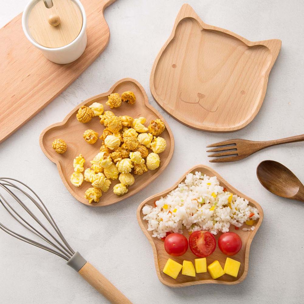 Cute Cartoon Wood Plate Dessert Cake Dishes Tray Dinnerware Food Dessert Plate Snack Fruit Dish Saucer Kitchen Dinner Plates