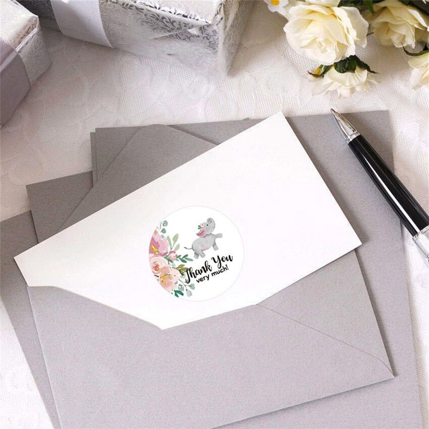 100-500pc Flower Elephant Cute Animals Thank You Sticker for Business Kids Reward 8 Styles Sealing Label Scrapbooking Decor