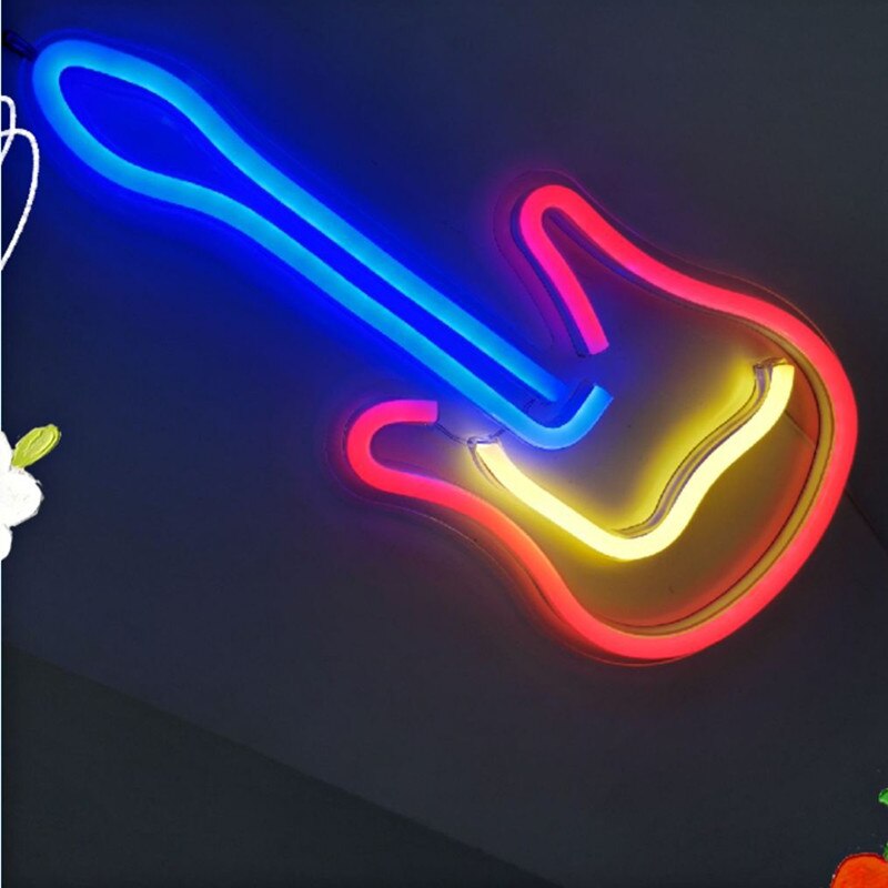 Væg hængende led neon lys skilt med bord farverig guitar bruges til fest børneværelses indretning usb drevet neon lampe