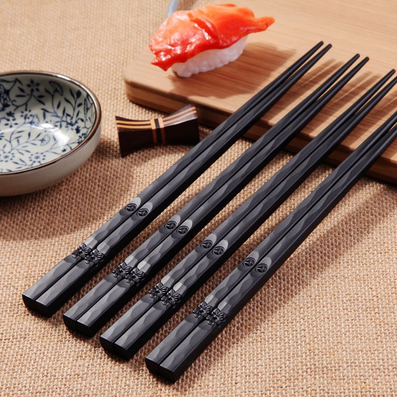 Palillos de metal antideslizantes para Sushi, utensilios de cocina reutilizables de estilo japonés/chino, bonito en blanco y negro, 1 par