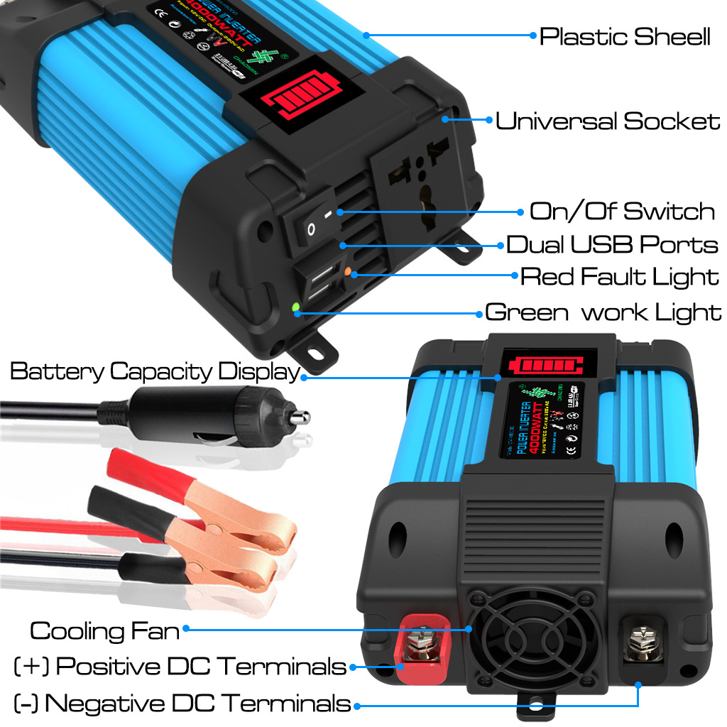 Auto-omvormer DC12V naar AC 110V/220V 6000W Draagbare Powerbank Multifunctionele Universele Aansluiting Ingebouwde Converter Zonne-omvormer