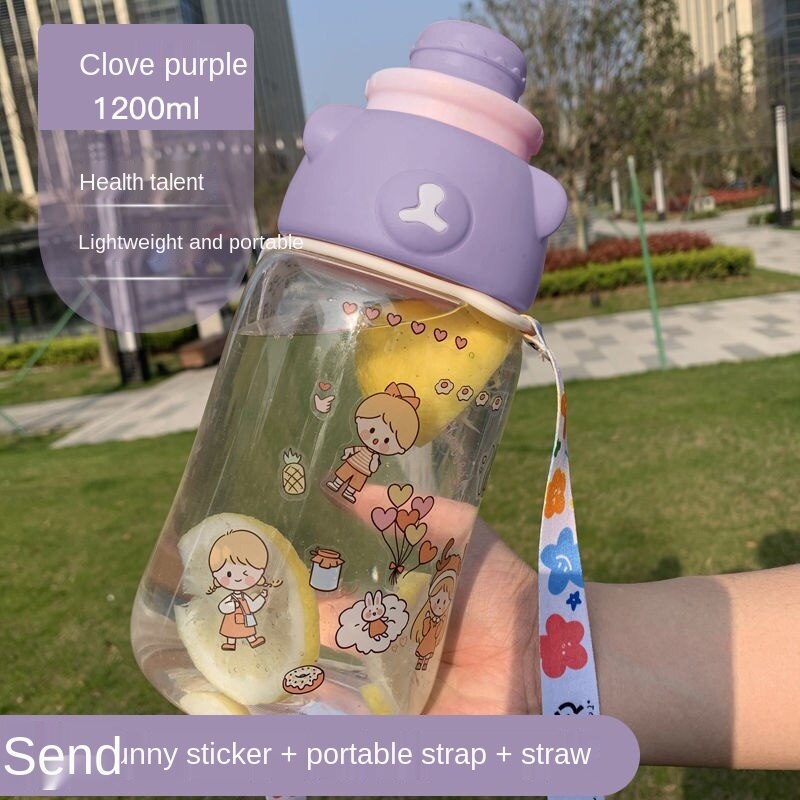 1000/1200/1600 ML Wasser Flaschen 33.8/40.5/54 Unzen Neue Wasser Tasse Weiblichen Super Große Kapazität mit Stroh Flasche Topf Tragbare: Violett-1200ml