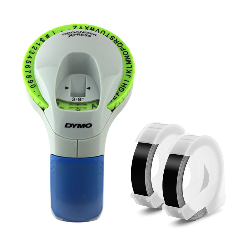 Dymo 12965 manuell etikettmaskin plus 2 st 3d präglingsetiketttejper 9mm vit på svart för dymo maskin manuella etikettskrivare