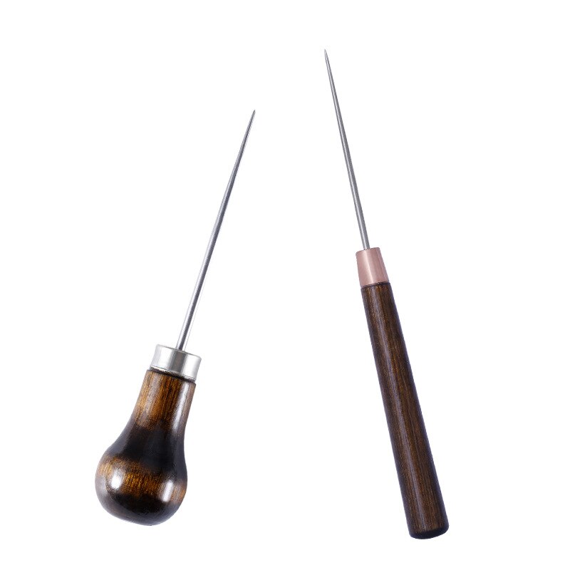 KAOBUY 2PCS Wood Handle Awl Leather Straight Awls Hole Puncher Drills Leather Punching Tools For Leather Hand Stitching