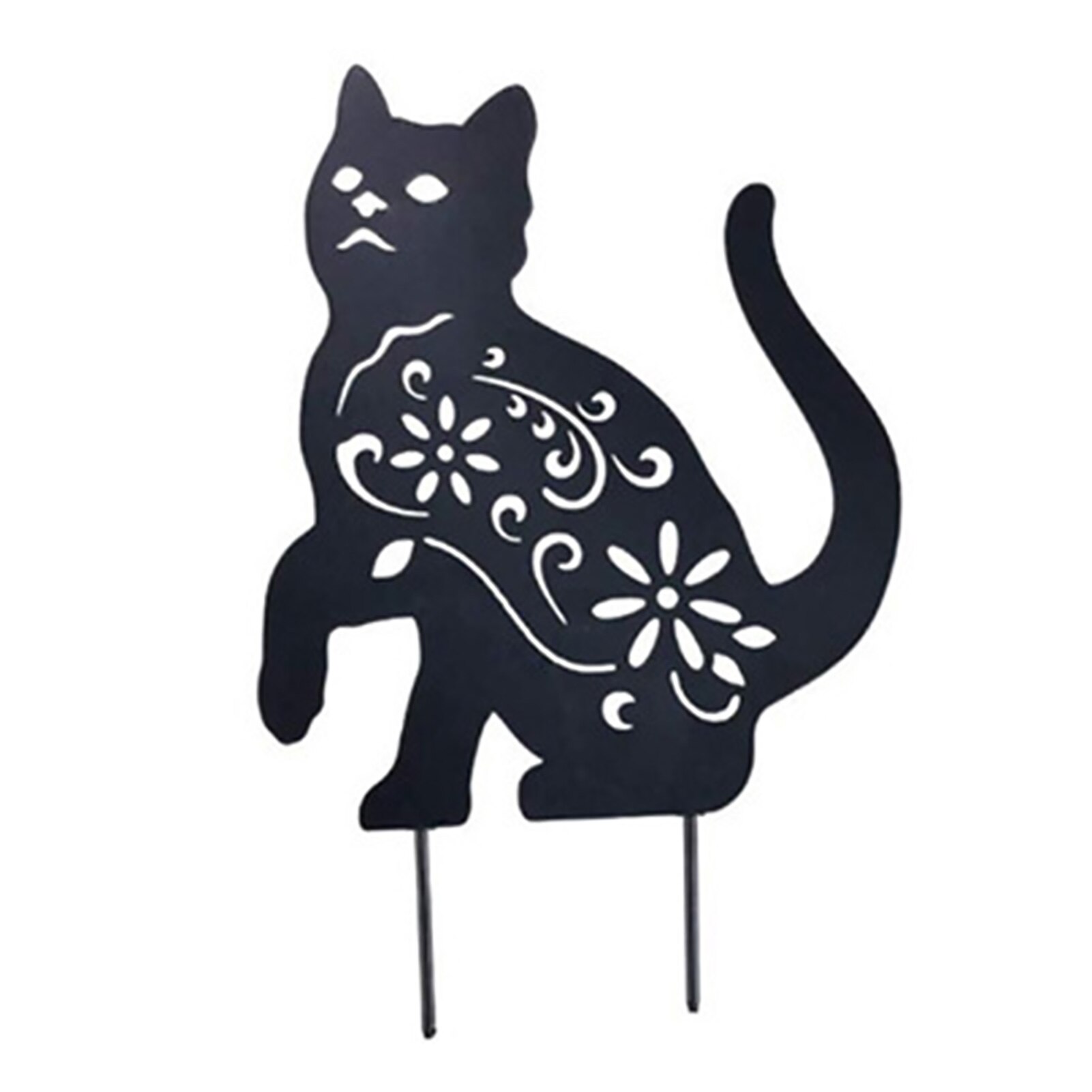 Statue en métal 2D en forme de chat, accessoires de décoration de jardin, insertion au sol, creux, décoration de pelouse extérieure: C