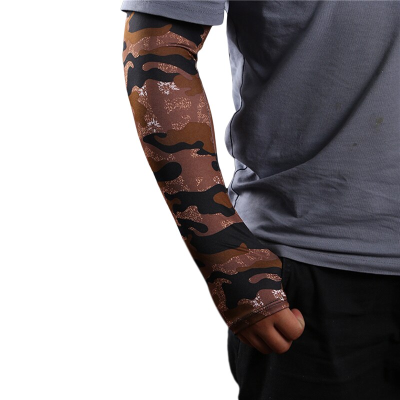 Compression Sports Arm Sleeve Basketball Cycling Arm Warmer Summer Running Tennis UV Protection Volleyball Bands: L brown sleeve color