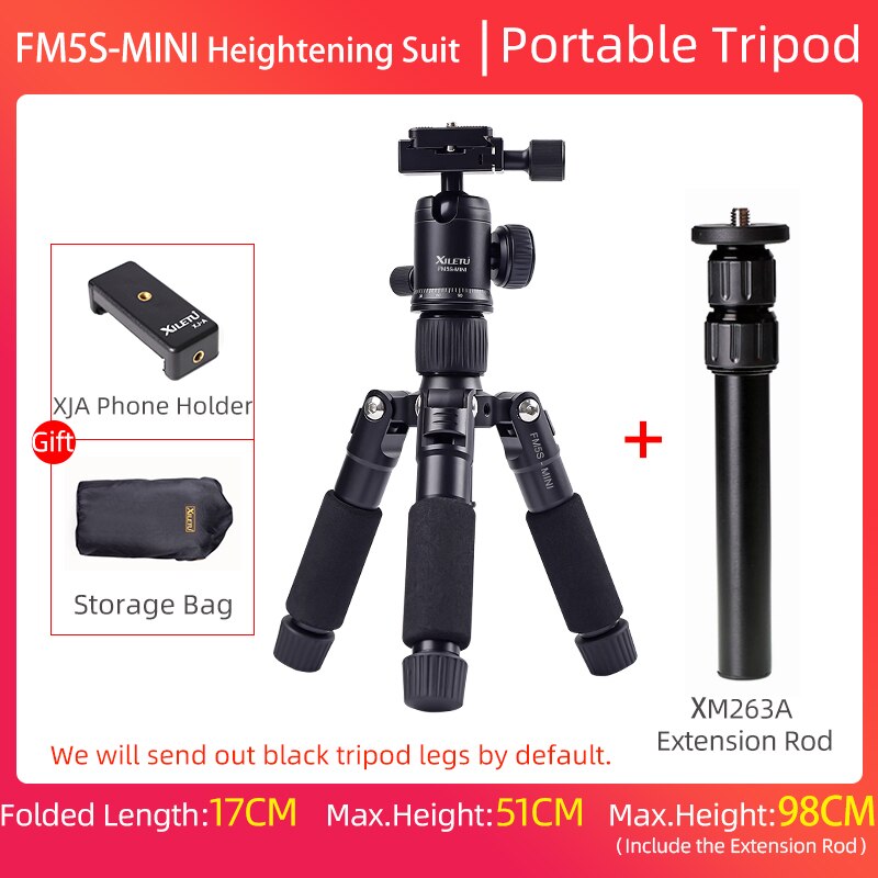 XILETU FM5S-MINI Lightweight Alluminum Tripod Tabletop Mini Travel Stand Tripod with 360 Degree Ball Head For Digital Camera