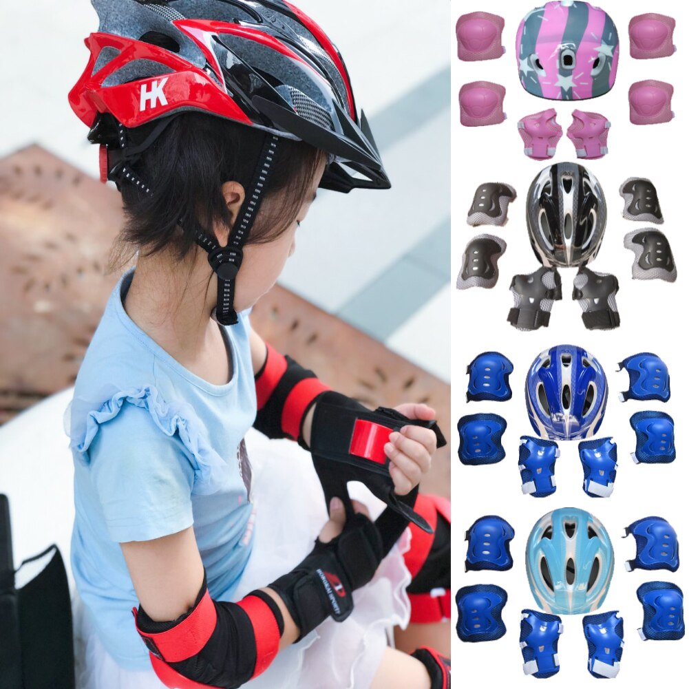 7 st/set barnscooter cykelhjälm knäskydd armbågsskydd och handledsstöd