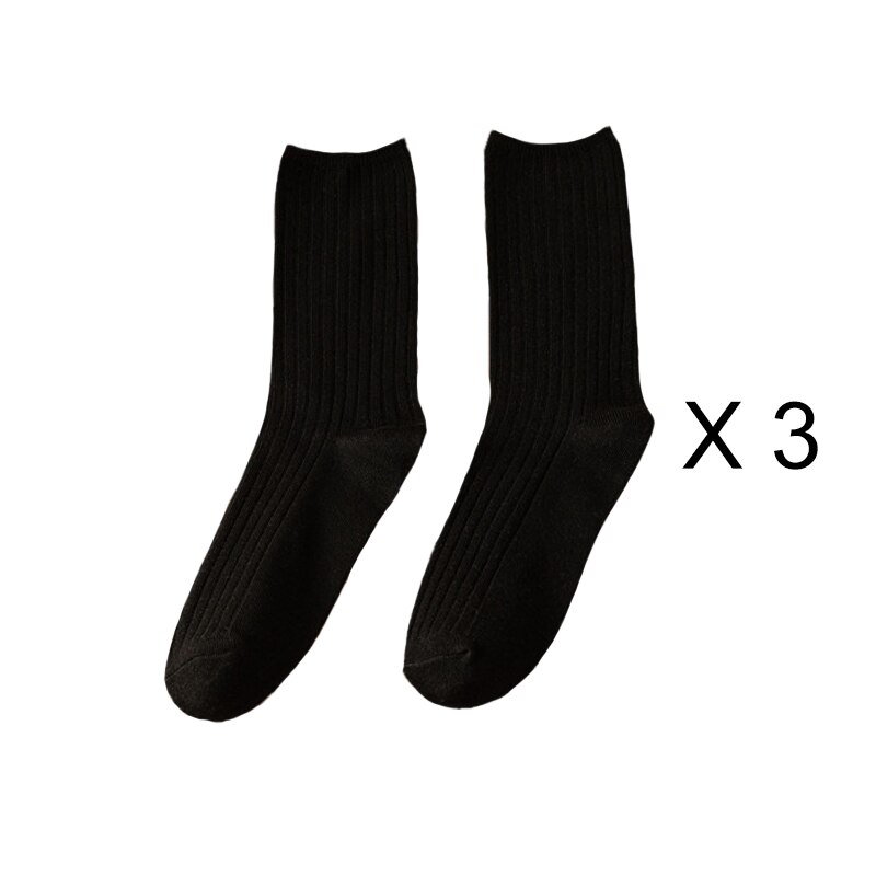 3 par/lote conjuntos de calcetines de mujer de Color sólido Retro calcetines largos de algodón para mujer transpirable estilo japonés Casual calcetín largo de algodón