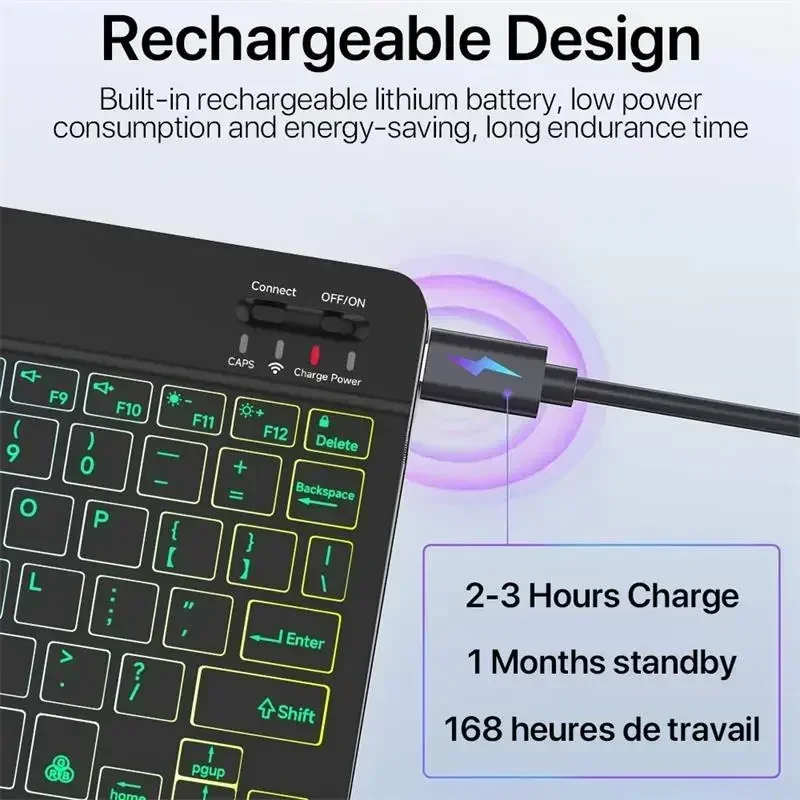 Toetsenbord voor tablet Android iOS Windows Draadloos muistoetsenbord Bluetooth-compatibel toetsenbord met regenboogverlichting voor iPad-telefoon