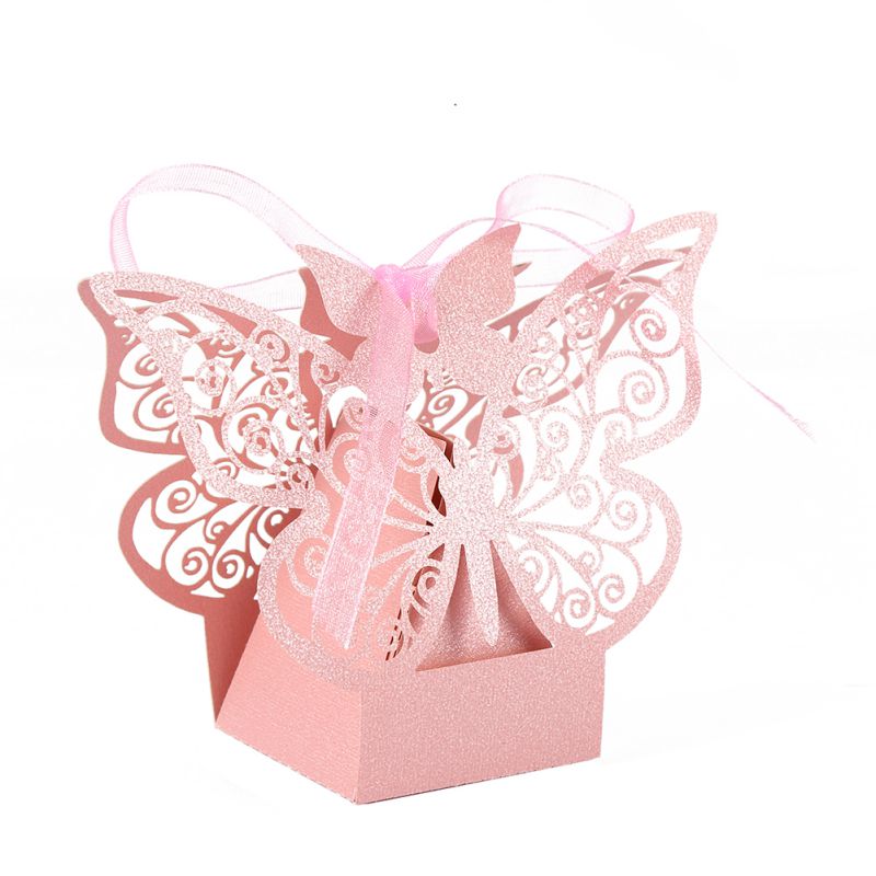 10pcs Hollow Butterfly Candy Boxes Flower Bags Wedding Favors Portable Box Party Favor Decoration: P