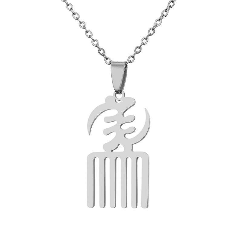 Stainless Steel African Symbol Pendant Necklaces for Women Men Africa Adinkra Gye Nyame Ethnic Jewelry Ghanaian: 50cm / RED-BROWN
