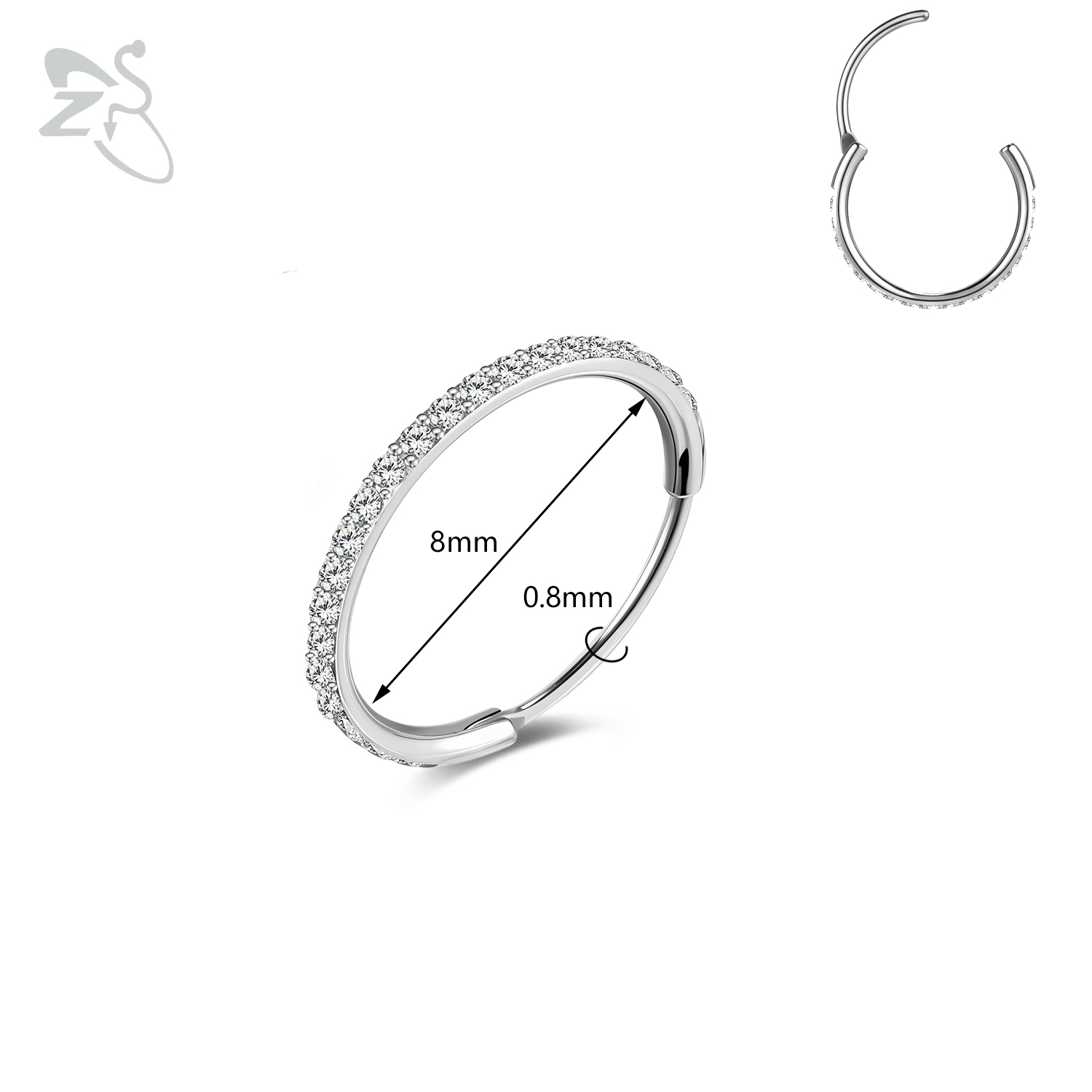 Zs 1pc runde krystal næse piercing sølvfarvet septum ring rustfrit stål næse clicker brusk piercing 20g kropssmykker: Lysegul farve